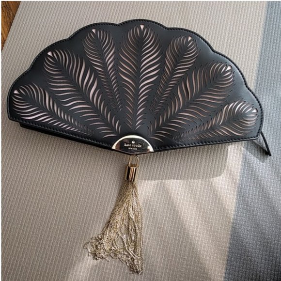Kate Spade Dress the Part black Fan Clutch purse nwot - Picture 7 of 8